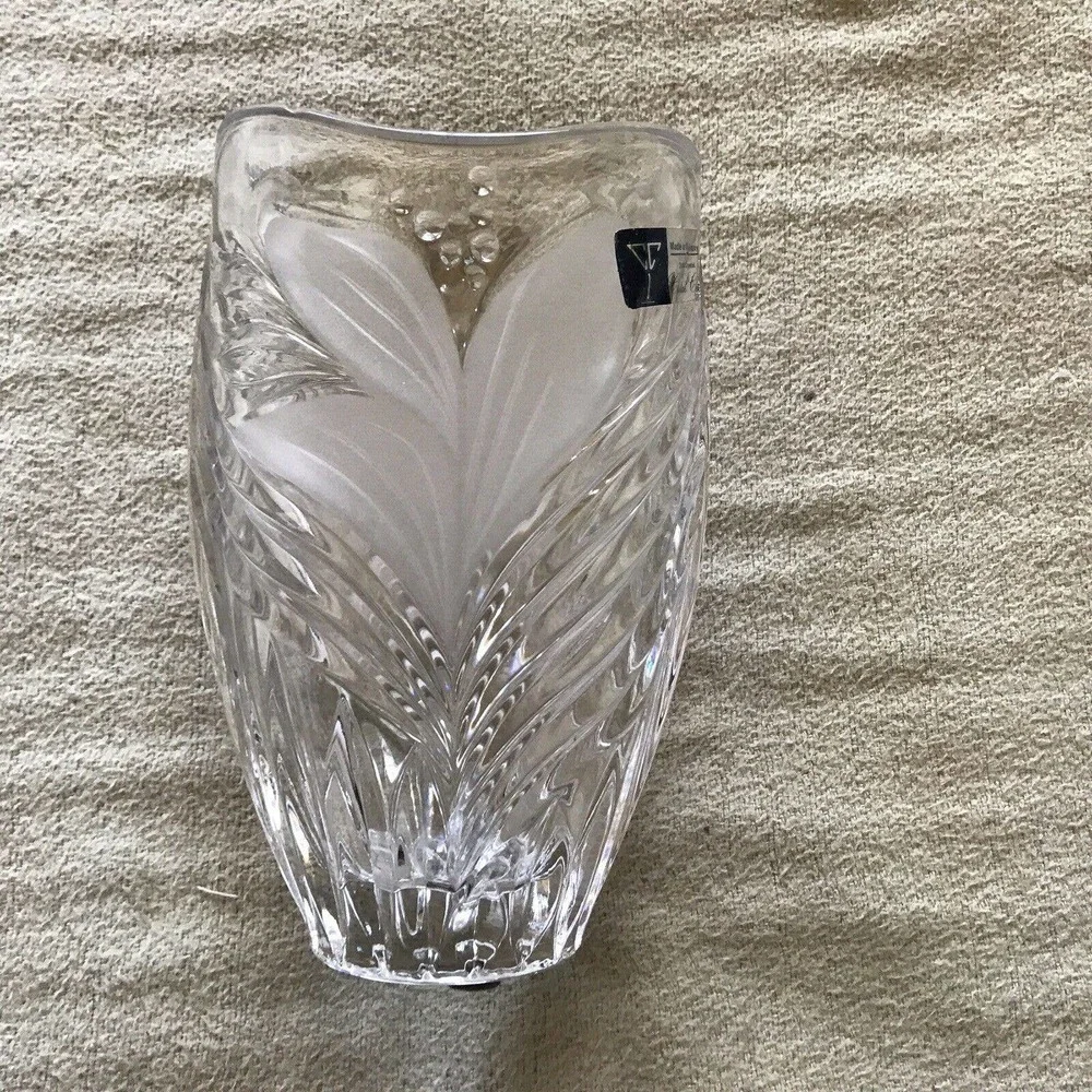 German Crystal Vase Carved Floral 6.5